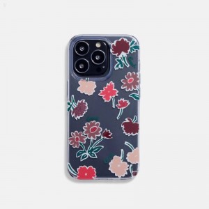 Coach Iphone 14 Pro Case With Winter Blossom Print - Women's Accessories - Clear / Pink | IIJS8591