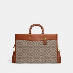 Coach Rogue Brief In Signature Textile Jacquard - Women's Briefcase - Cocoa | EPKH5395