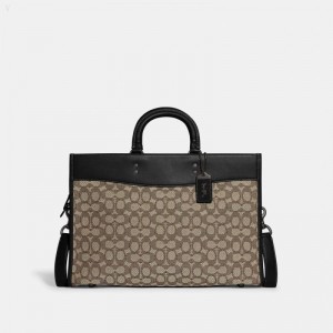 Coach Rogue Brief In Signature Textile Jacquard - Men's Briefcase - Cocoa / Black | GVMX9332