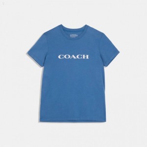 Coach Essential T Shirt In Organic Cotton - Women's T Shirts - Coronet Blue | GAPA9082