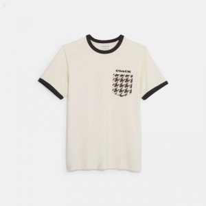 Coach Houndstooth Pocket T Shirt - Men's T Shirts - Cream | RJSB4677
