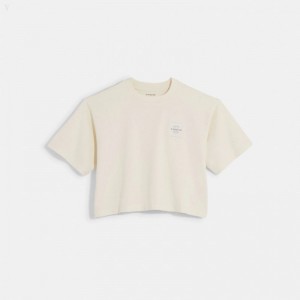 Coach Garment Dye Cropped T Shirt - Women's T Shirts - Cream | FLHK9856