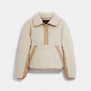 Coach Sherpa Pull Over In Recycled Polyester - Women's Coats - Cream | WPGP5617