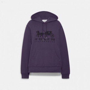 Coach Horse And Carriage Hoodie In Organic Cotton - Men's Tops - Dark Purple | IWLI7529