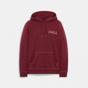 Coach Lunar New Year Hoodie With Rabbit - Men's Tops - Dark Red | DFBK1129