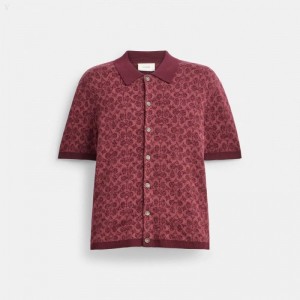 Coach Signature Polo - Men's Tops - Dark Red | HIXH7643