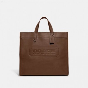 Coach Field Tote 40 With Coach Badge - Men's Tote Bags - Dark Saddle | JROU5896