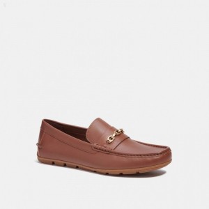 Coach Signature Chain Driver - Men's Flat Shoes - Dark Saddle | SXZC8327