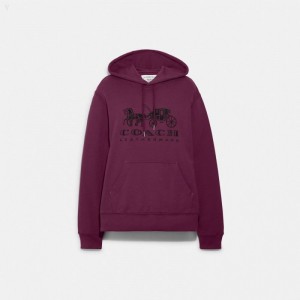 Coach Horse And Carriage Hoodie In Organic Cotton - Women's Tops - Deep Berry | OCHT1607