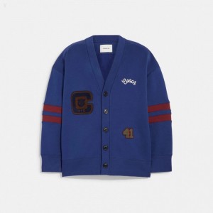 Coach Varsity Cardigan - Men's Coats - Deep Blue | QNJX0300