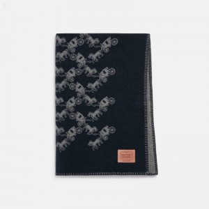 Coach Horse And Carriage Print Blanket Scarf - Men's Scarves - Deep Navy | KVUA4246