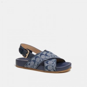 Coach Adora Sandal In Signature Chambray - Women's Sandals - Deep Navy | GVMF7930