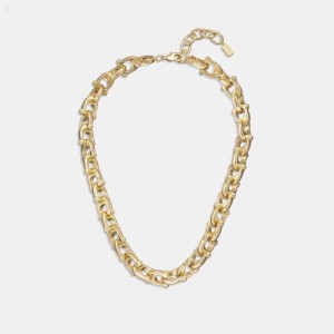 Coach Chunky Signature Chain Link Necklace - Women's Jewelry - Gold | XDGK1369