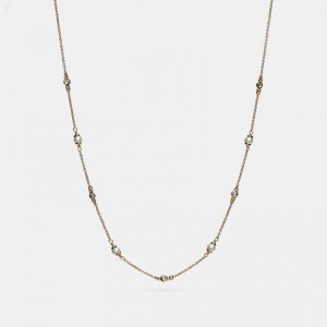 Coach Classic Crystal Pearl Necklace - Women's Jewelry - Gold | SQOR0809