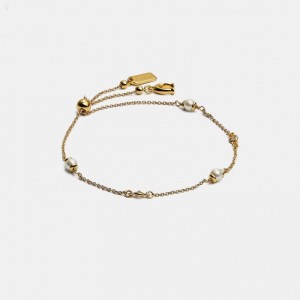 Coach Classic Crystal Pearl Slider Bracelet - Women's Jewelry - Gold | NQGI4908