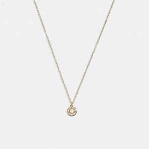 Coach Halo Pavé Pearl Pendant Necklace - Women's Jewelry - Gold | TRQZ8787
