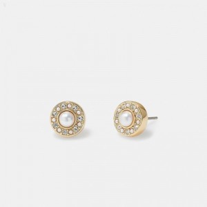 Coach Halo Pavé Pearl Stud Earrings - Women's Jewelry - Gold | SIGV9151