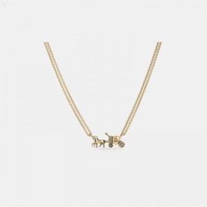 Coach Horse And Carriage Double Chain Necklace - Women's Jewelry - Gold | WBVD7889