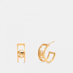 Coach Horse And Carriage Huggie Earrings - Women's Jewelry - Gold | ZLJO0449