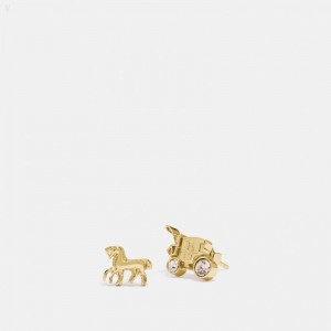 Coach Horse And Carriage Stud Earrings - Women's Jewelry - Gold | KDYS5285