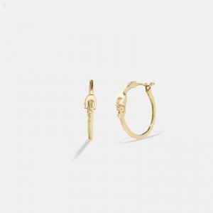 Coach Interlocking Signature Small Hoop Earrings - Women's Jewelry - Gold | GDHD6828