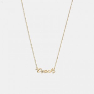 Coach Logo Script Necklace - Women's Jewelry - Gold | UTRT7679