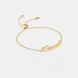 Coach Logo Script Slider Bracelet - Women's Jewelry - Gold | DQPG4304