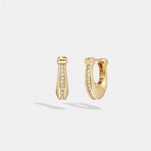 Coach Pavé Signature Hinged Small Hoop Earrings - Women's Jewelry - Gold | XVEF7741