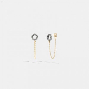 Coach Pavé Tea Rose Chain Earrings - Women's Jewelry - Gold | XPVI3696