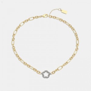 Coach Pavé Tea Rose Choker Necklace - Women's Jewelry - Gold | VAKC3389