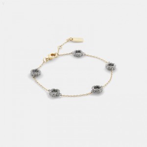 Coach Pavé Tea Rose Linear Bracelet - Women's Jewelry - Gold | EFJI0771
