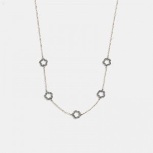 Coach Pavé Tea Rose Necklace - Women's Jewelry - Gold | LJTX2406