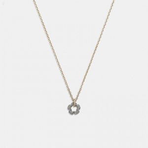 Coach Pavé Tea Rose Pendant Necklace - Women's Jewelry - Gold | DNFD4003