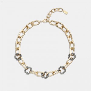 Coach Pavé Tea Rose Statement Necklace - Women's Jewelry - Gold | JPWH5601