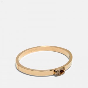 Coach Pave Signature Hinged Bangle - Women's Jewelry - Gold | YWML6318