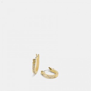 Coach Pave Signature Huggie Earrings - Women's Jewelry - Gold | GFWU9252