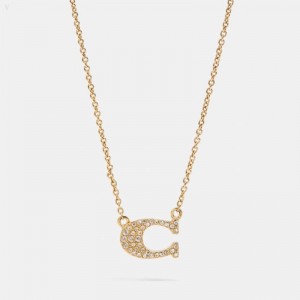 Coach Pave Signature Necklace - Women's Jewelry - Gold | CYHB1613