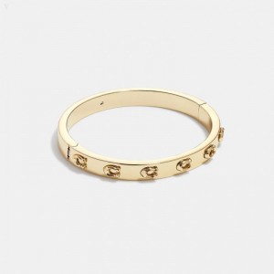Coach Pegged Signature Hinged Bangle - Women's Jewelry - Gold | XIVJ9368