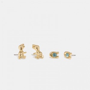 Coach Rexy Signature Stud Earrings Set - Women's Jewelry - Gold | IFMU3158