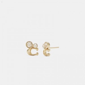 Coach Signature Crystal Cluster Stud Earrings - Women's Jewelry - Gold | LRBZ8417