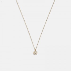 Coach Signature Crystal Pearl Pendant Necklace - Women's Jewelry - Gold | OOXJ9821
