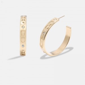 Coach Signature Hoop Earrings - Women's Jewelry - Gold | GPRP6483