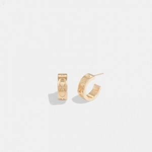 Coach Signature Huggie Earrings - Women's Jewelry - Gold | WJYB4509