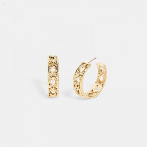 Coach Signature Metal Hoop Earrings - Women's Jewelry - Gold | PMNY9138