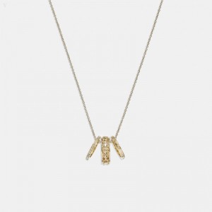 Coach Signature Metal Pendant Necklace - Women's Jewelry - Gold | WVJX0075