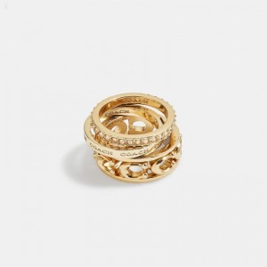 Coach Signature Metal Ring Set - Women's Jewelry - Gold | BAZR4818