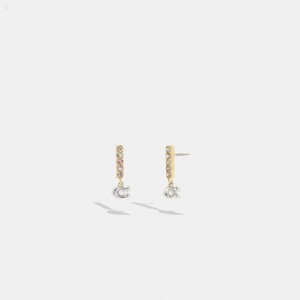 Coach Signature Pavé Bar Huggie Earrings - Women's Jewelry - Gold | DQWH7229