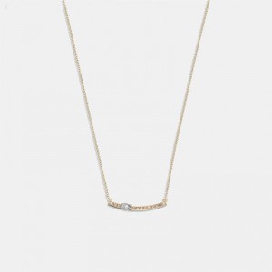 Coach Signature Pavé Bar Necklace - Women's Jewelry - Gold | HTKT2498