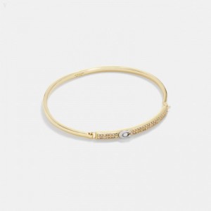 Coach Signature Pavé Bar Thin Bangle - Women's Jewelry - Gold | RUWS1159
