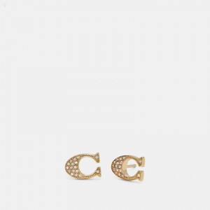 Coach Signature Stud Earrings - Women's Jewelry - Gold | SCHH8674